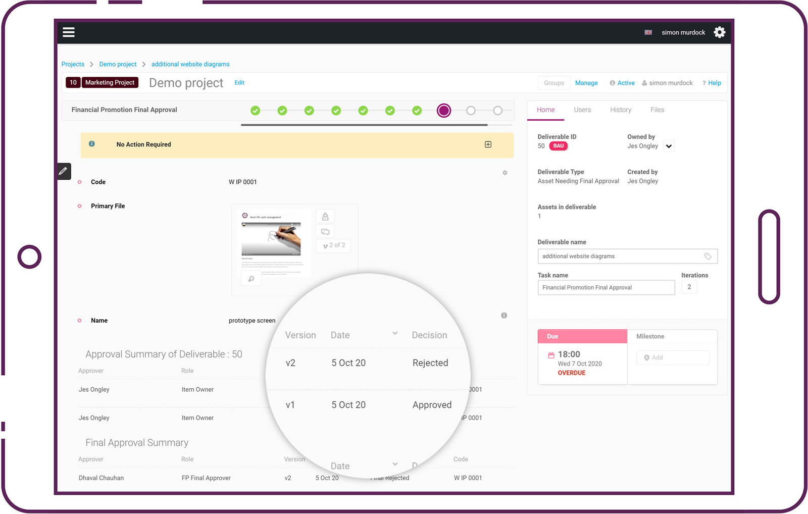 Screenshot demonstrating the compliance reveiw features of the bethebrand system