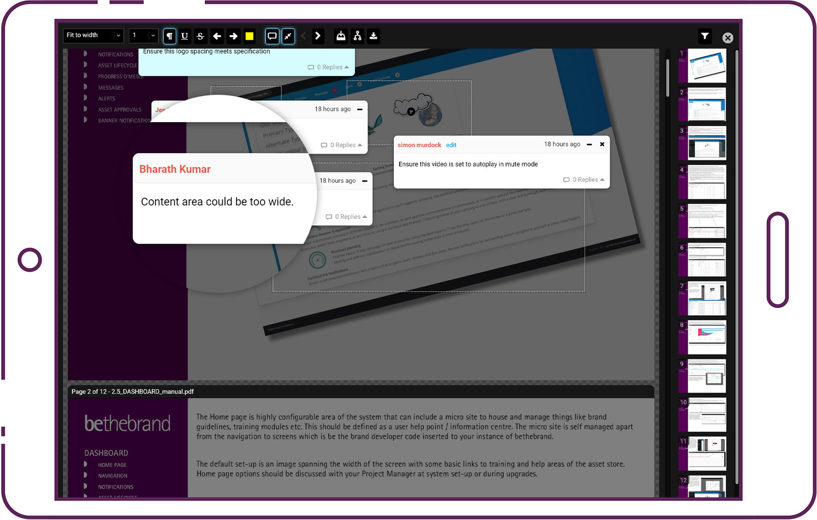 Screenshot demonstrating the markup functionality within bethebrand